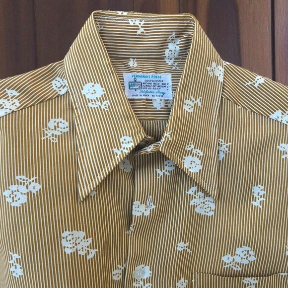 Vintage 70s Kmart Disco Floral Stripe Button Down Shirt Rockabilly Men's Large - Picture 4 of 11